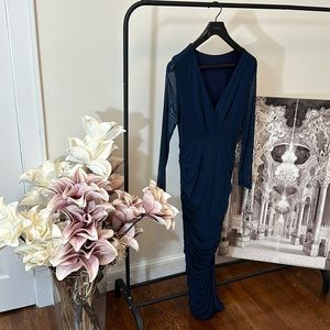 Blue V neck touched ankle formal dress